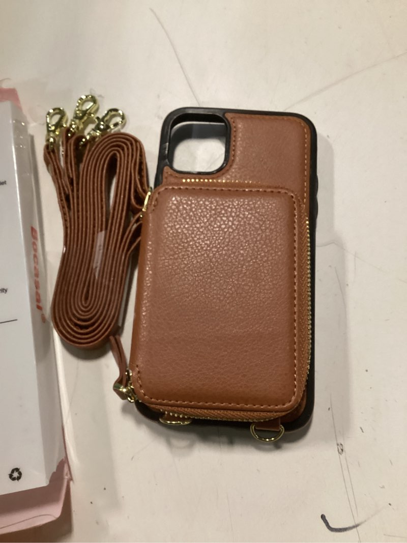 Condition photo showing Good Condition for Bocasal RFID Blocking Wallet Case for iPhone 11, Adjustable Crossbody Zipper Purse Case Card Holder 