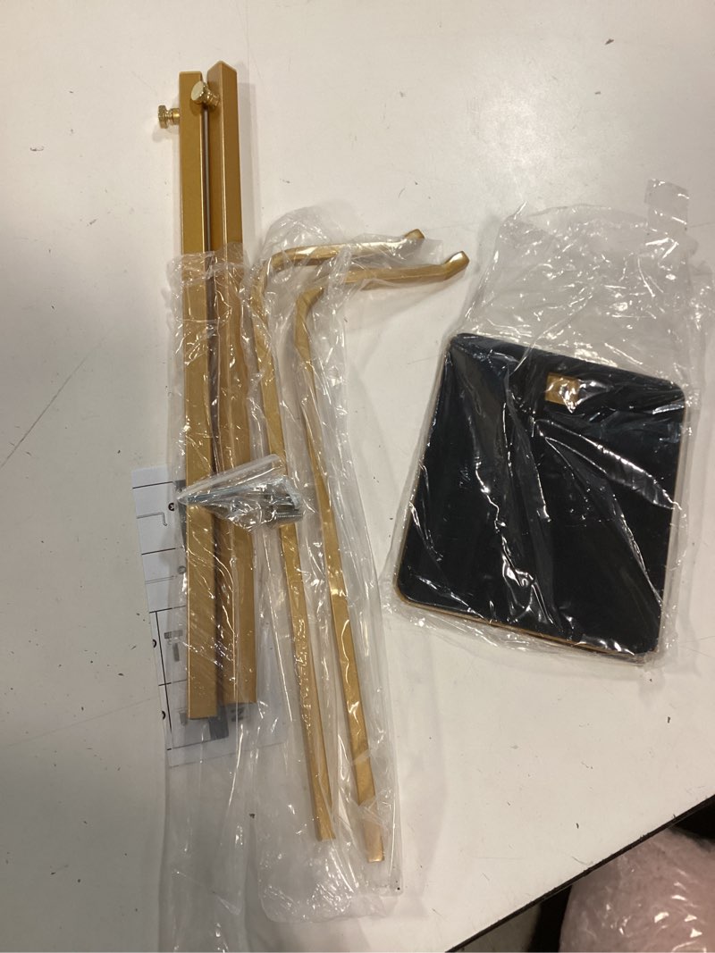 Condition photo showing As Is for 2 pack purse holder handbag display stand: gold hanger rack for bags, purses, and wreath, adjustable hook stand for tabletop, closet, and retail use for vendors