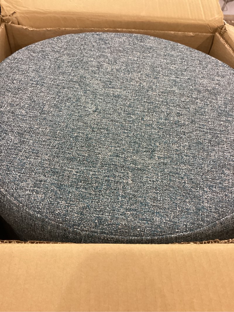 HomePop by Kinfine Fabric Upholstered Round Storage Ottoman - Button Tufted Ottoman with Removable Lid, Teal Woven