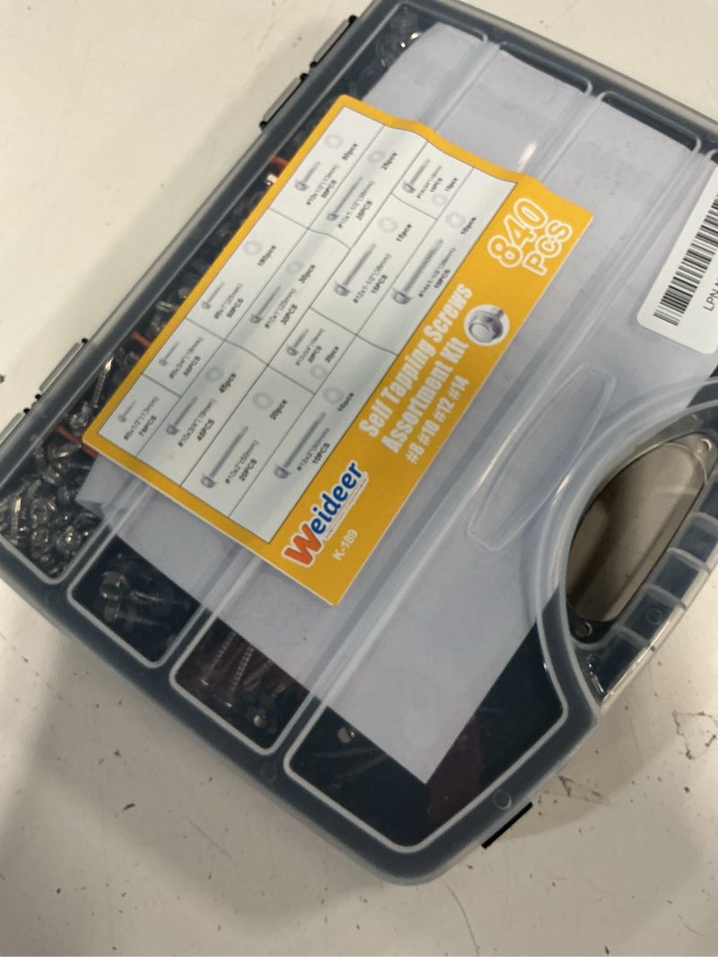 Condition photo showing As Is for weideer 840pcs #14#12#10#8 self tapping screws for metal,410 stainless steel screws assortment kit, hex washer head quick tapping self drilling screw with rubber washer (420 sets) k-189 sv 840pcs #8#10#12#14 kit hex washer head