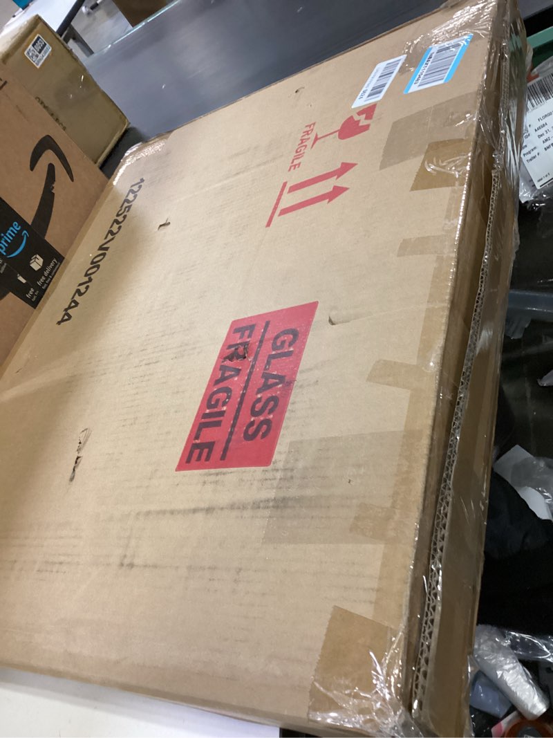 Condition photo showing New/Like New for Kate and Laurel Kobert Transitional Rectangular Beveled Wall Mirror; 18 x 24; Tan; Framed Rectangle Vanity Mirror for Use as Bathroom Mirror for Over Sink or Refined Entryway Mirror Natural 24"L x 18"W