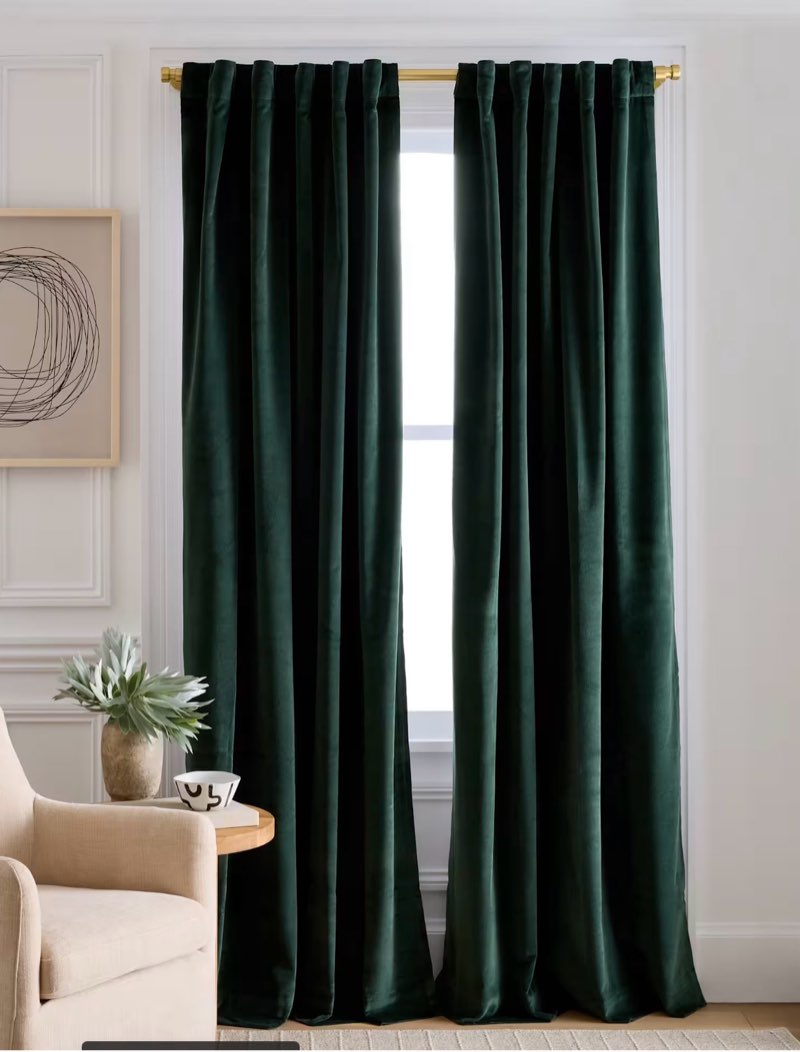 quince cotton velvet room darkening curtain 48”x96” spruce 
