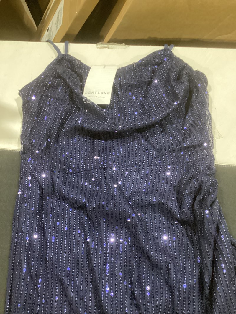 Condition photo showing New/Like New for (small) berylove sequin cocktail prom wedding guest dresses sparkly party evening formal spaghetti strap dress navy