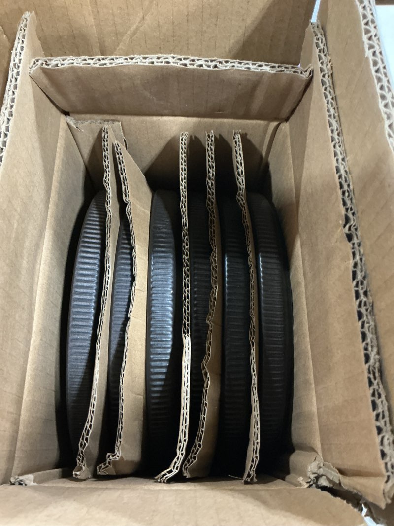Condition photo showing New/Like New for otago 8" dinner plates set of 6, ribbed stoneware plates with unique handcrafted reactive glaze, matte ceramic tableware for kitchen, dinner & dining, microwave & dishwasher safe, black black 6 pieces
