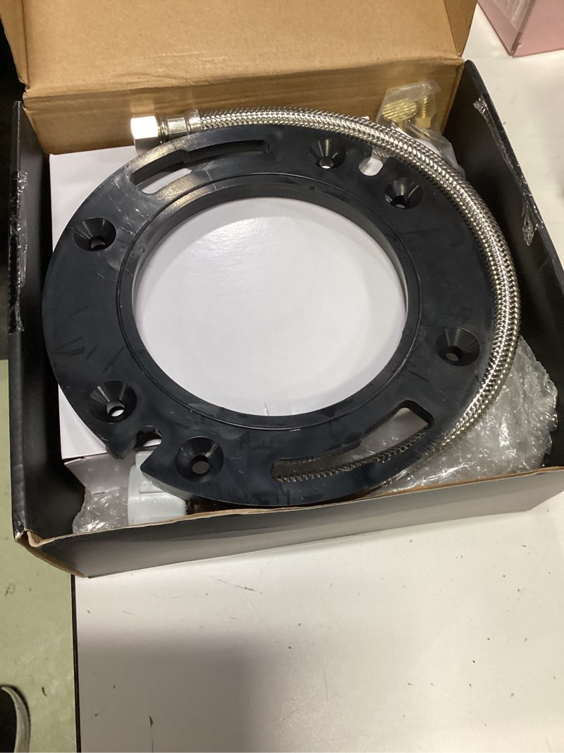 Condition photo showing Good Condition for toilet flange repair kit with 16" stainless steel supply hose & elastic wax-free ring – complete toilet installation kit for 3"/4" drain, diy toilet repair kit with no-leak seal blue and silver