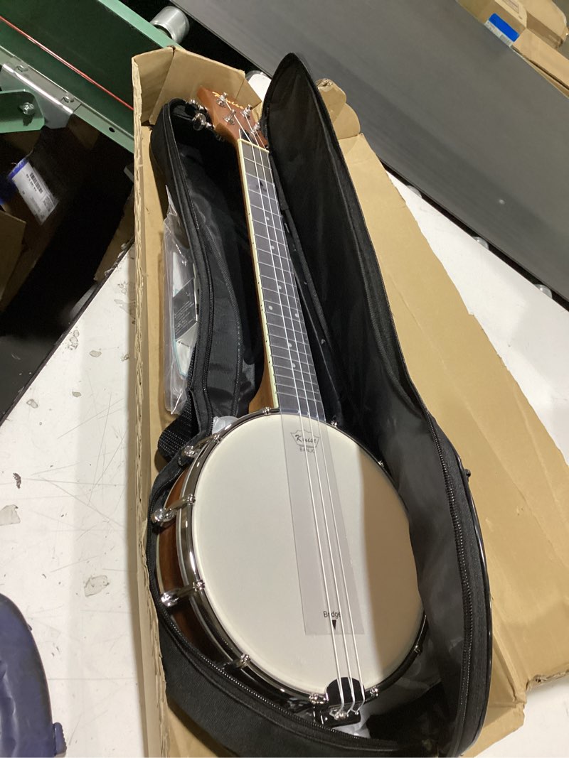 Condition photo showing New/Like New for kmise tenor banjolele 4 string banjo ukulele 26 inch with bag tuner strap pickup ruler wrench bridge brownish yellow