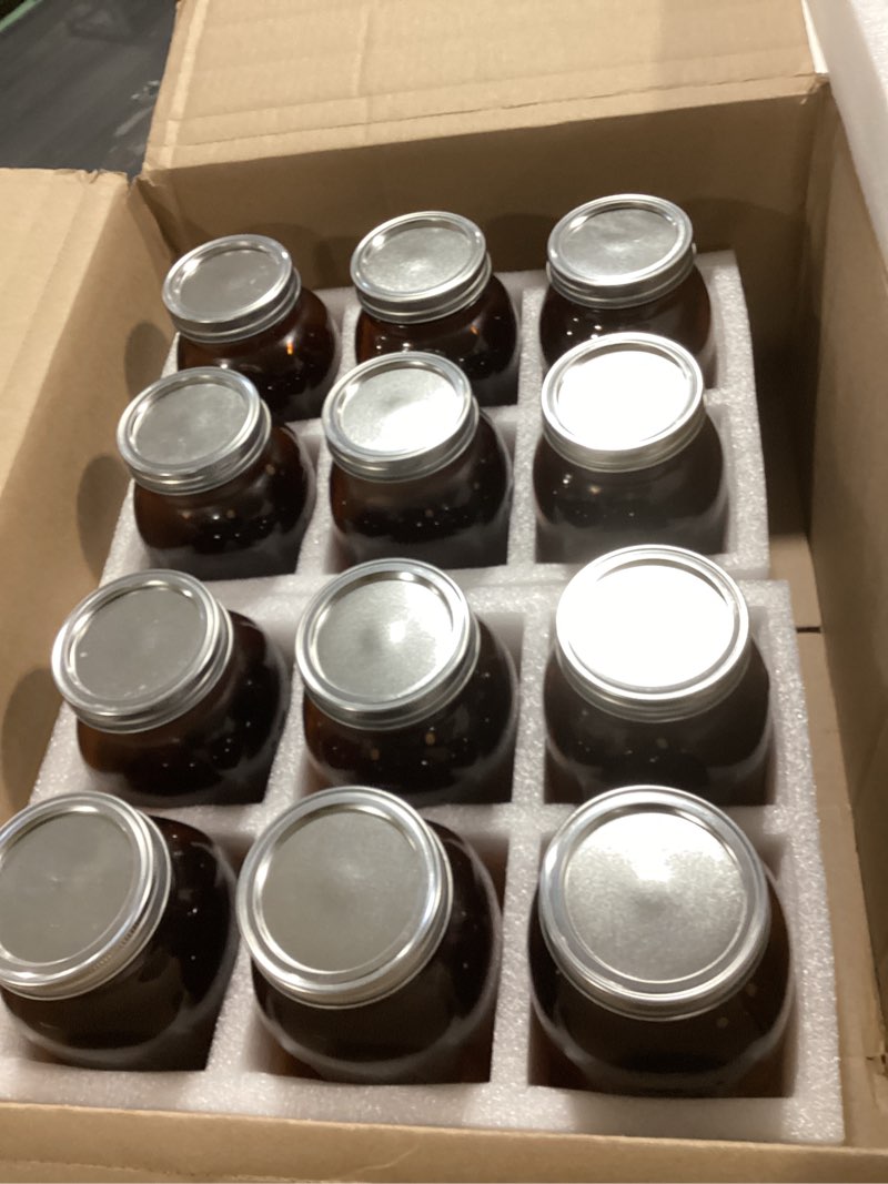 Condition photo showing Good Condition for norme 8 pieces amber mason jars 16 oz amber glass mason jar with airtight lids canning apothecary for pickle fermenting canning freezing beverages preserving decor 8 metal lid
