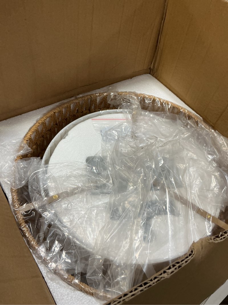 Condition photo showing New/Like New for Heircido Rattan Pendant Light Fixtures, 3-Light Chandeliers for Dining Room,2-Tier Boho Woven 18” Mo