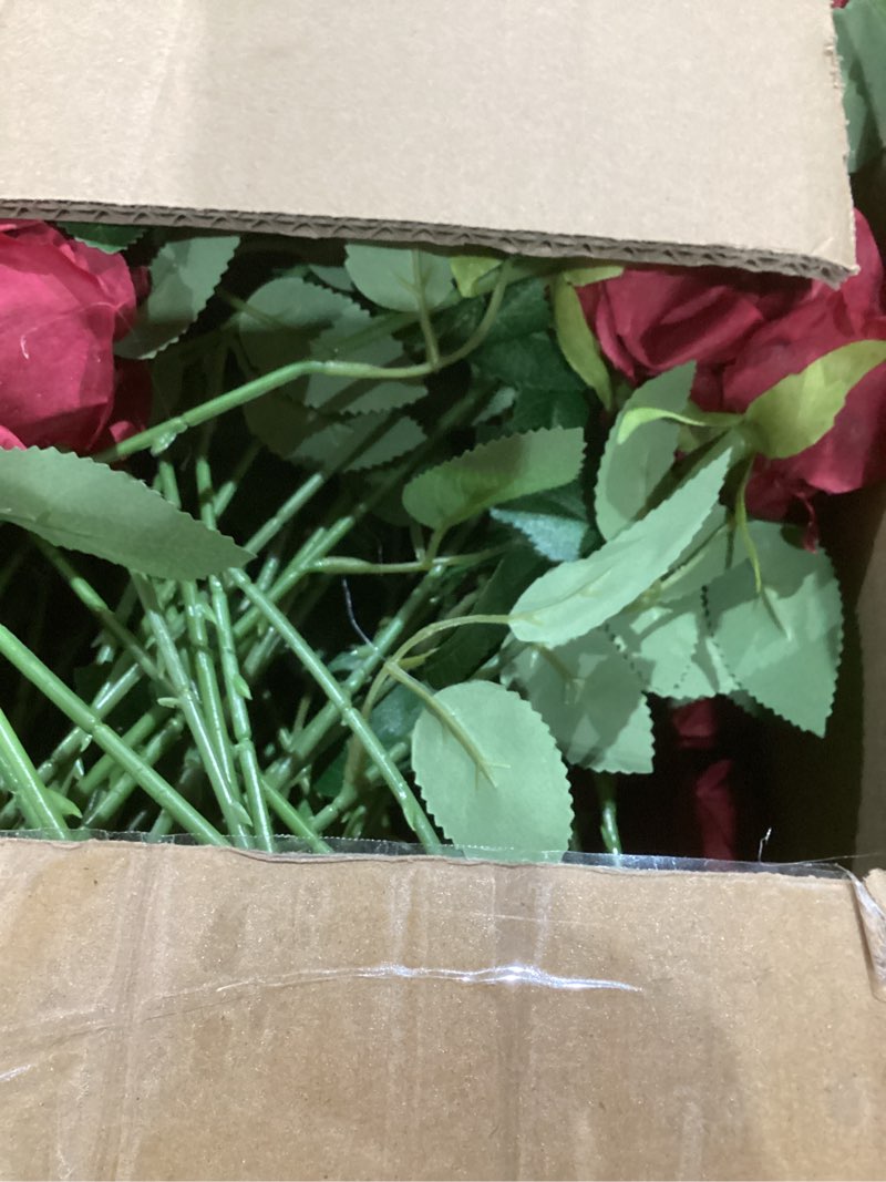 Condition photo showing Good Condition for Riceshoot 500 Pcs Artificial Silk Roses Flowers with Long Stem Bridal Wedding Bouquet Realistic Floral Bulks for Garden Home Party Gifts Favor Decoration(Wine Red)