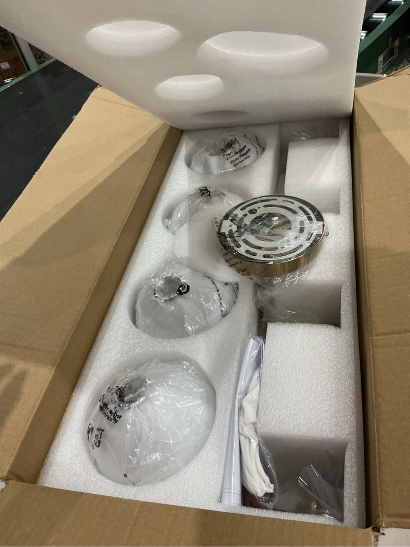 Condition photo showing Good Condition for modern brushed brass bathroom light fixtures, elegant gold 4-lights vanity light fixtures, milky white globe glass shade vanity light over mirror, wall sconces for bathroom dressing table bedroom 4 light gold