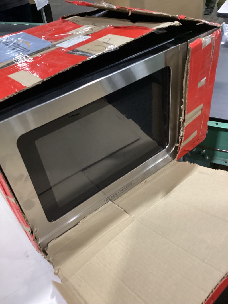 Condition photo showing As Is for BLACK+DECKER EM036AB14 Digital Microwave Oven with Turntable Push-Button Door, Child Safety Lock, Stainless Steel, 1.4 Cu.ft 1.4 Cu.Ft Stainless Steel