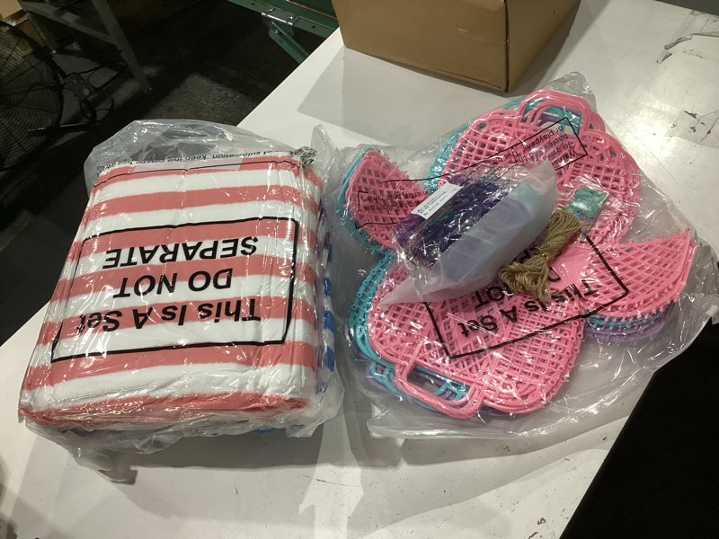 Condition photo showing New/Like New for reallnaive pool party favors jelly basket beach towel heart sunglasses bachelorette pool party supplies for women(49 pcs,blue,pink,purple) blue,pink,purple 49