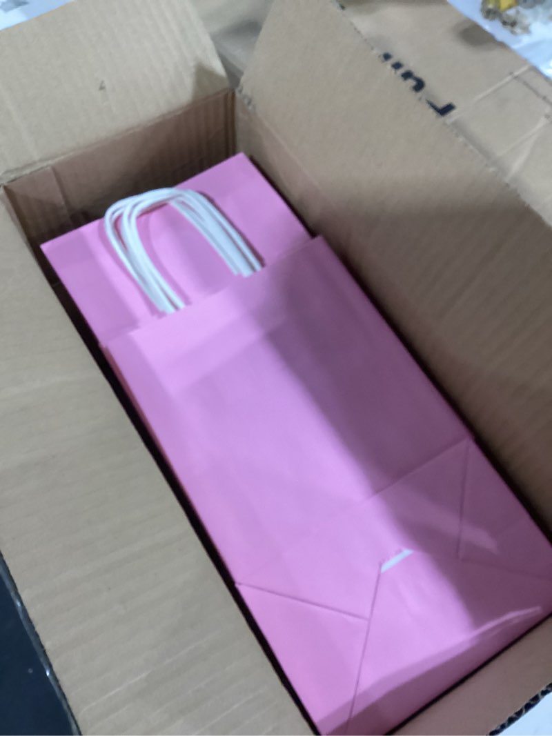 Condition photo showing Good Condition for Toovip 50 Pack 5.25x3.25x8.25 Inch Small Light Pink Kraft Paper Bags with Handles Bulk, Gift Wrap Bags for Favors Grocery Retail Party Birthday Shopping Business Goody Craft Merchandise Take Out Sacks