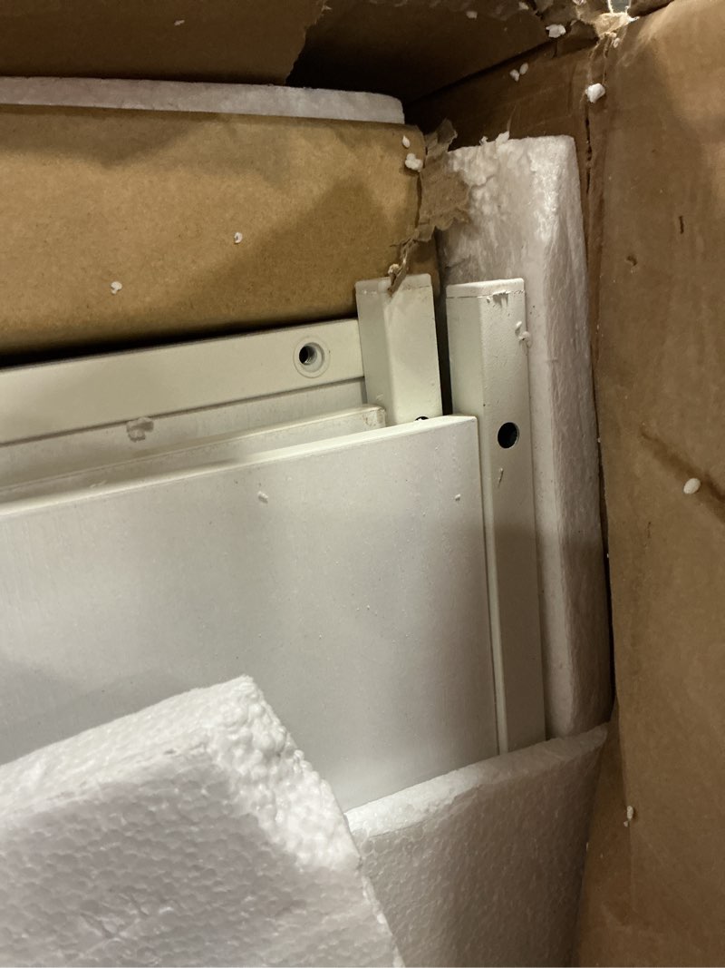 Condition photo showing Good Condition for 32"W Over The Toilet Storage Cabinet with Metal Frame and 7 Storage Shelves, Bathroom Organizer with Adjustable Shelves and Paper Holder, Farmhouse Storage Cabinet for Bathroom, Laundry, White