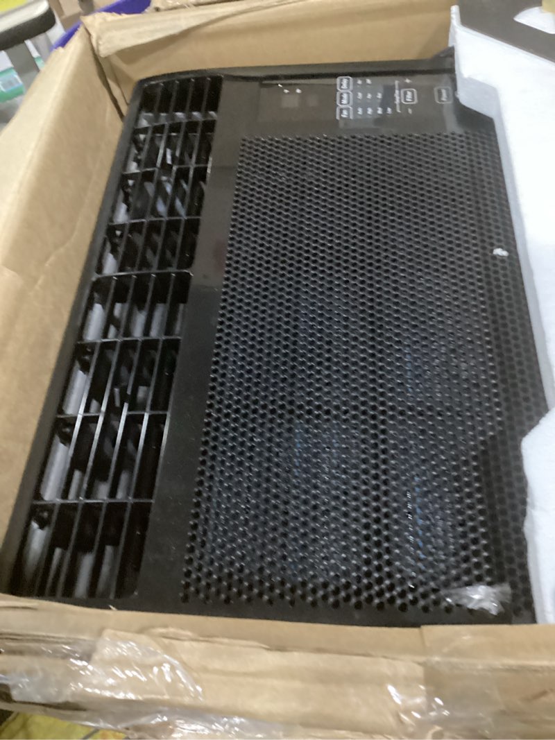 Condition photo showing As Is for ge window air conditioner unit, 6,000 btu for small rooms up to 250 sq ft. with adjustable fan and cooling settings, perfect for bedroom or living room, easy install kit included, black new 6,000 btu electronic controls black