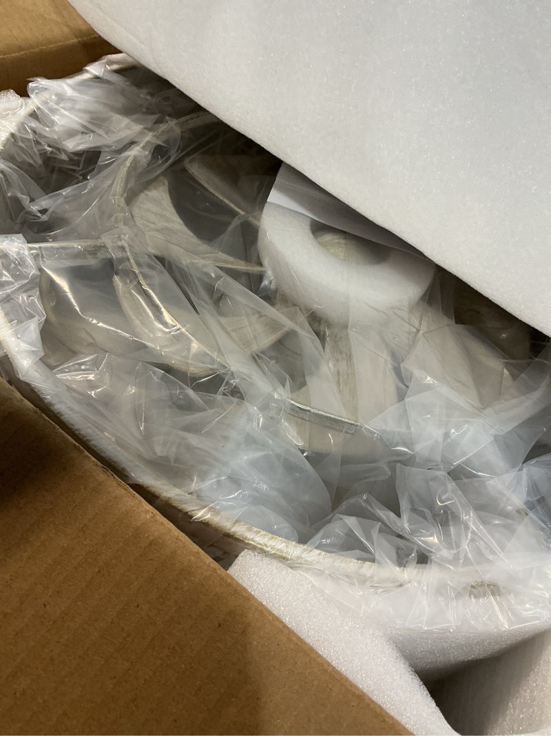 Condition photo showing New/Like New for shluce 18" caged ceiling fan with light, small flush mount fandelier ceiling fans with lights and remote, rustic low profile bladeless ceiling fan with light for bedroom, kitchen, white gold - etl white gold 18in