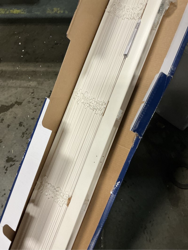 Condition photo showing As Is for  window blinds -no drill cordless, light filtering 1'' shades for windows, easy-install white aluminum blinds. good for kitchen, bathroom, bedroom-72x64  1/2" w x 50" h,custom size