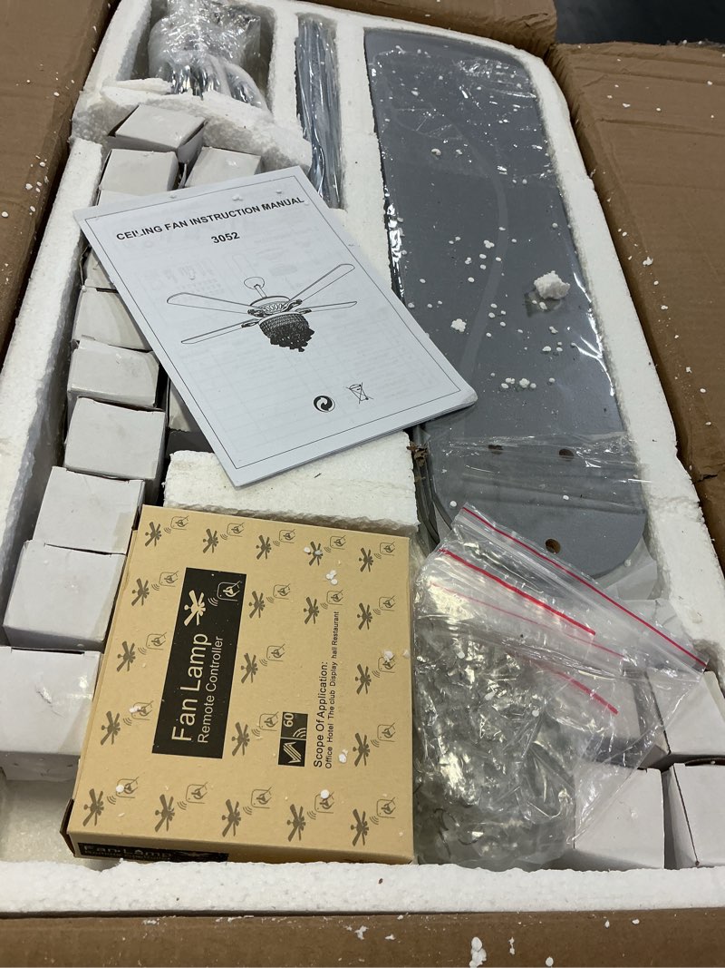 Condition photo showing Good Condition for 52inch crystal ceiling fan with lights, 5 wood blades and gorgeous light fixture, modern fandelier ceiling fan with noiseless motor, chandelier fan with remote for bedroom,living room