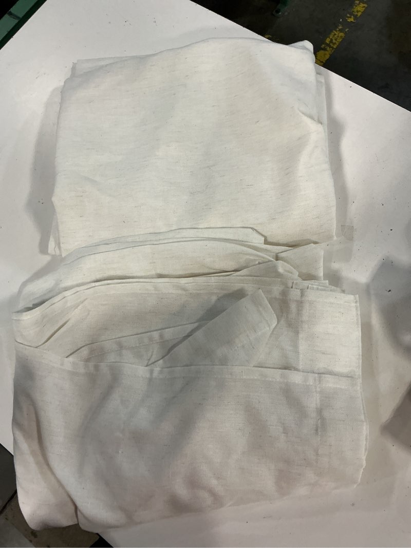 Condition photo showing Good Condition for joydeco linen curtains 96 inch length 2 panel set, light filtering curtain for living room bedroom, 52 inch wide drapes with rod pocket back tab (96" lx52 w, ivory on linen) ivory on linen 52"w x 96"l (pack of 2)