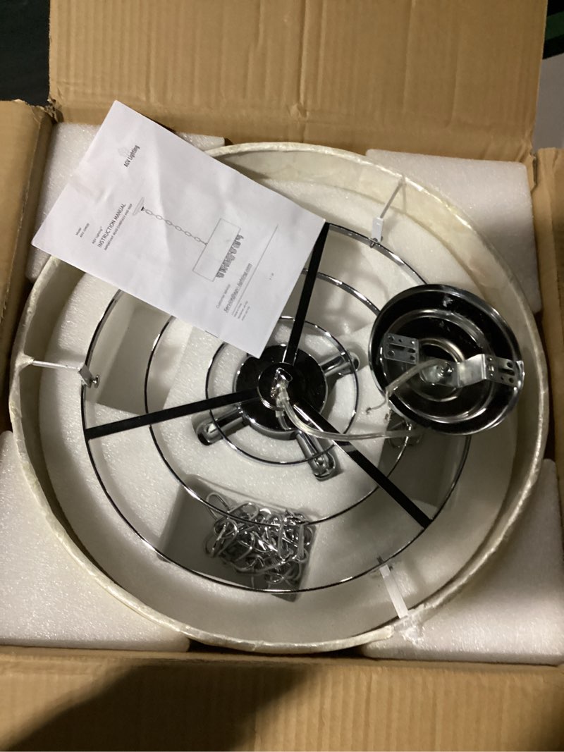 Condition photo showing As Is for agv lighting capiz shell chandeliers, modern k9 crystal ceiling light fixture, 4 x e12 sockets, d17 x h6, clear crystal & capiz shell lampshade pendant chandelier lighting for dining room