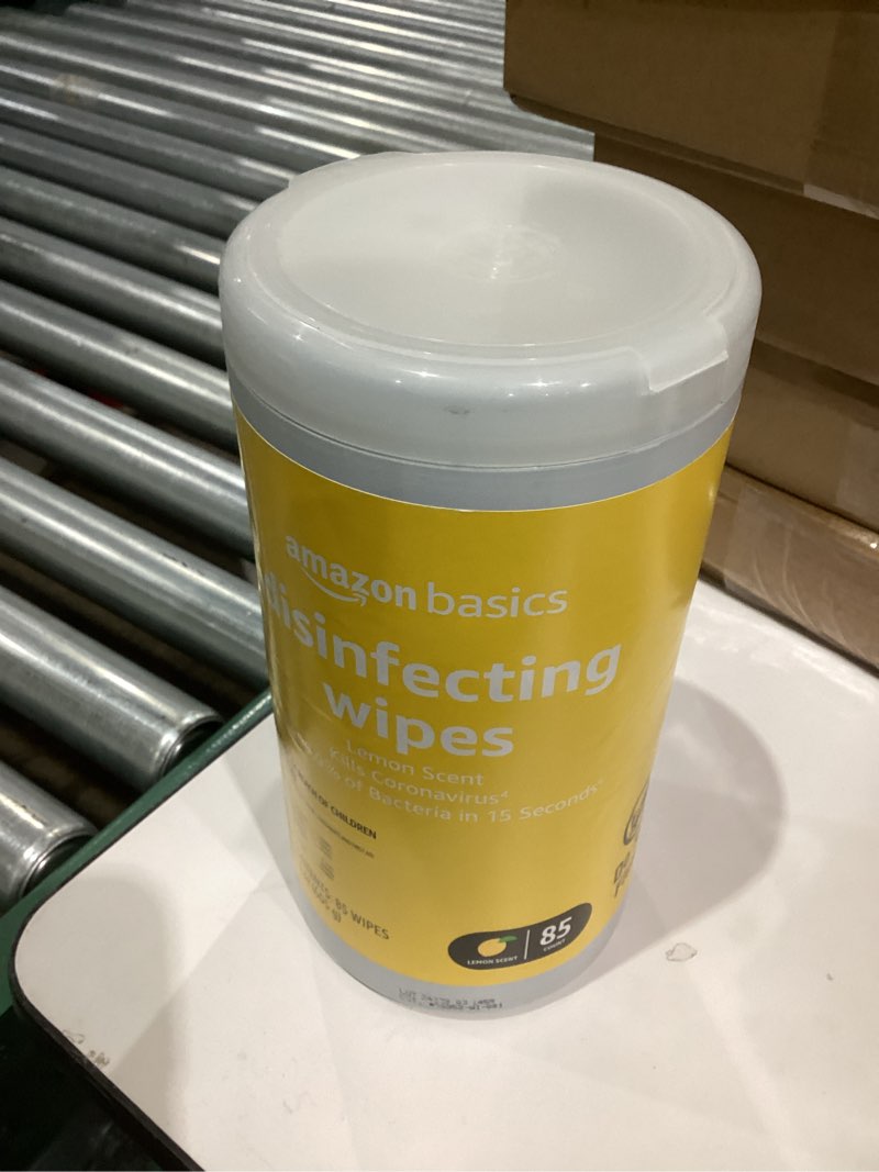 Condition photo showing New/Like New for Amazon Basics Disinfecting Wipes, Lemon Scent, Sanitizes/Cleans/Disinfects/Deodorizes, 85 Count