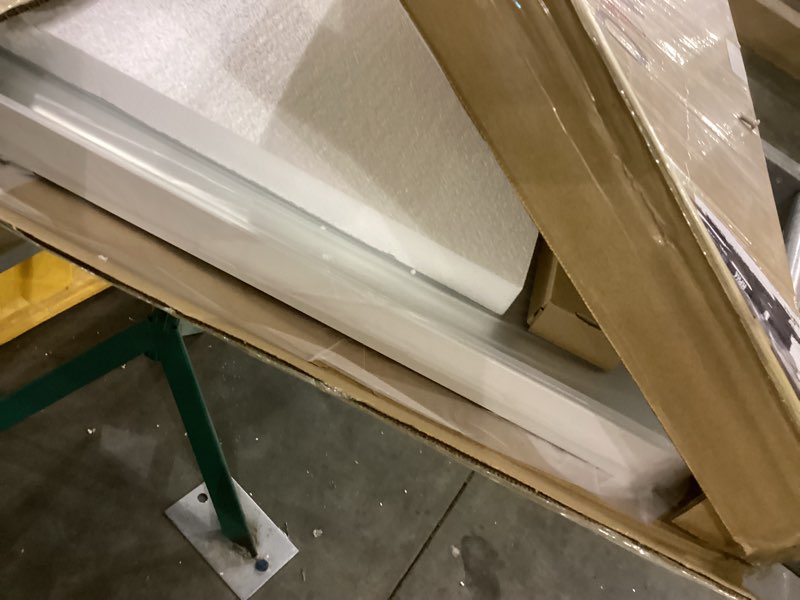 Condition photo showing New/Like New for LOAAO 32x36 Inch White Metal Framed Bathroom Mirror for Wall, White Bathroom Vanity Mirror Farmhouse, Large Rounded Rectangle Mirror, Anti-Rust, Tempered Glass, Hangs Horizontally or Vertically White 32"L x 36"W