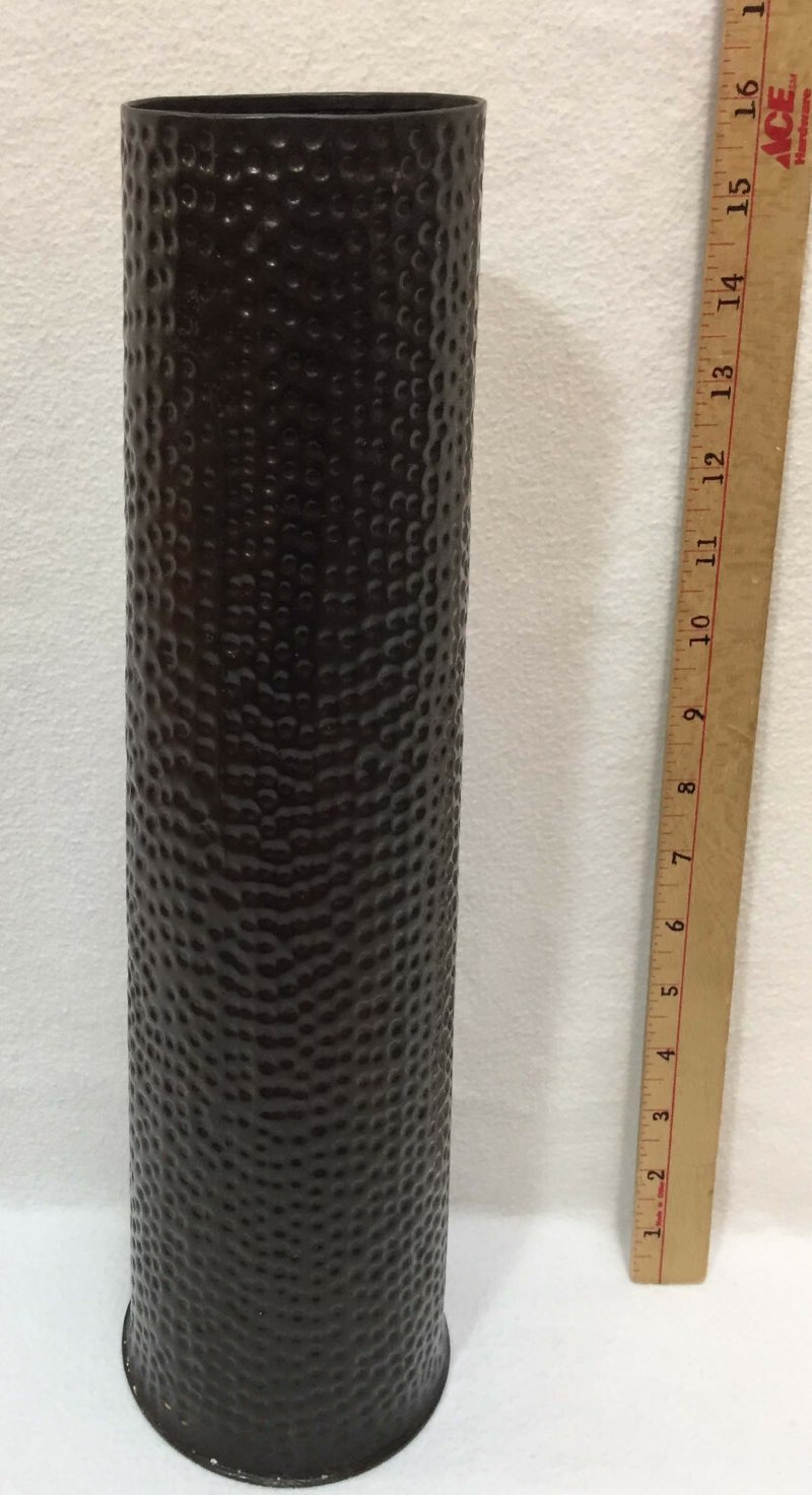 brass vase 16" hammered brown metal w/ red amaryllis artificial flowers lot 5