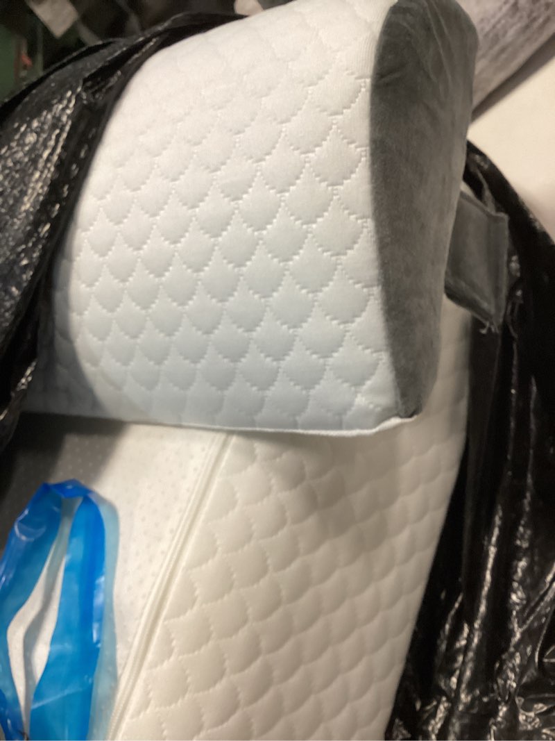 Condition photo showing As Is for 3pcs wedge pillow set for after surgery,acid reflux relief, adjustable bed wedge pillows for sleeping,anti snore, memory foam triangle pillow for back&neck&shoulder pain relief, white&grey white/grey 12 in+1 head pillow
