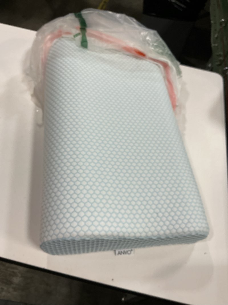 Condition photo showing New/Like New for Anvo Memory Foam Pillow, Neck Contour Cervical Orthopedic Bed Pillow for Sleeping Side Back Stomach Sleeper, Ergonomic Design for Neck and Shoulder Pain Relief, Blue White, Soft Blue White Soft - Standard (24 x 13.4 x 4.7 inches)