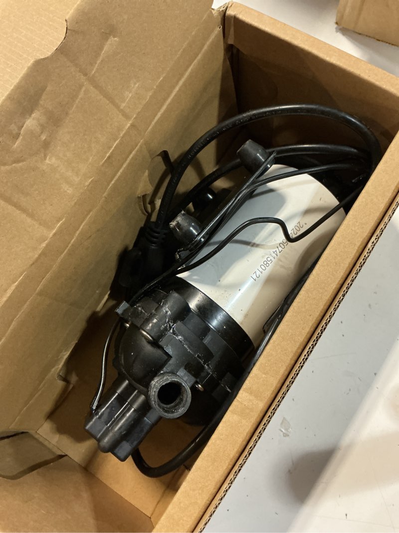 Condition photo showing As Is for water pressure diaphragm pump industrial 115v 4 gpm 45 psi, self priming water booster pump with power plug, fittings strainer filter for bathroom rv marine caravan, food truck, hose(silver)