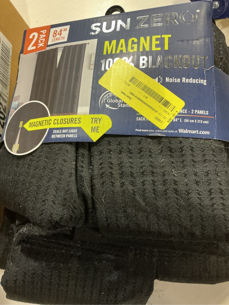 Condition photo showing Good Condition for 2 pack) mainstays 2 of a kind blackout curtain panels, set of 2, black, 28\\\" w x 84\\\" l