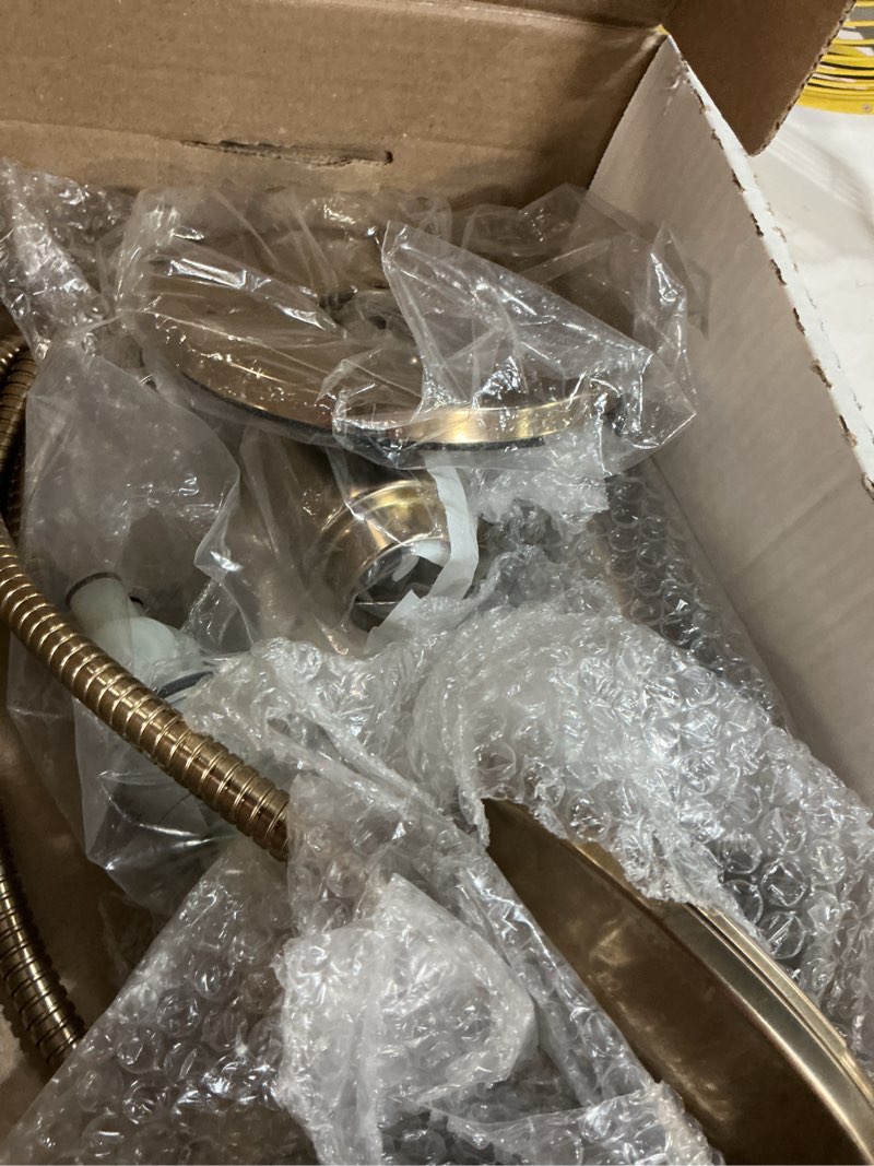 Condition photo showing As Is for delta faucet albion 14 series single-handle tub and shower faucet set, gold shower trim kit with 4-setting in2ition 2-in-1 dual shower head, champagne bronze t144855-cz-i (valve not included)