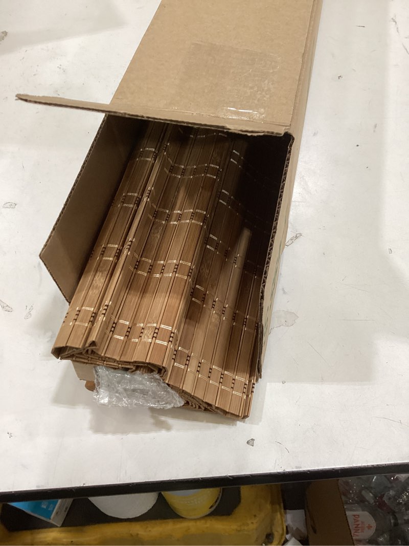 Condition photo showing Good Condition for LazBlinds No Tools No Drill Cordless Bamboo Roman Shades, Light Filtering Window Treatment, Roll Up Bamboo Blinds for Window 31'' W x 64'' H, Brown Brown206 31'' W x 64'' H
