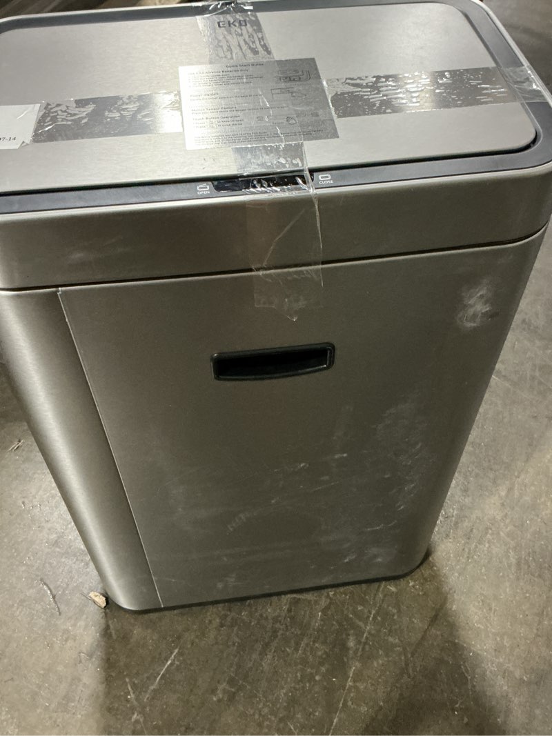 Condition photo showing As Is for eko matte stainless steel motion sensor kitchen trash can