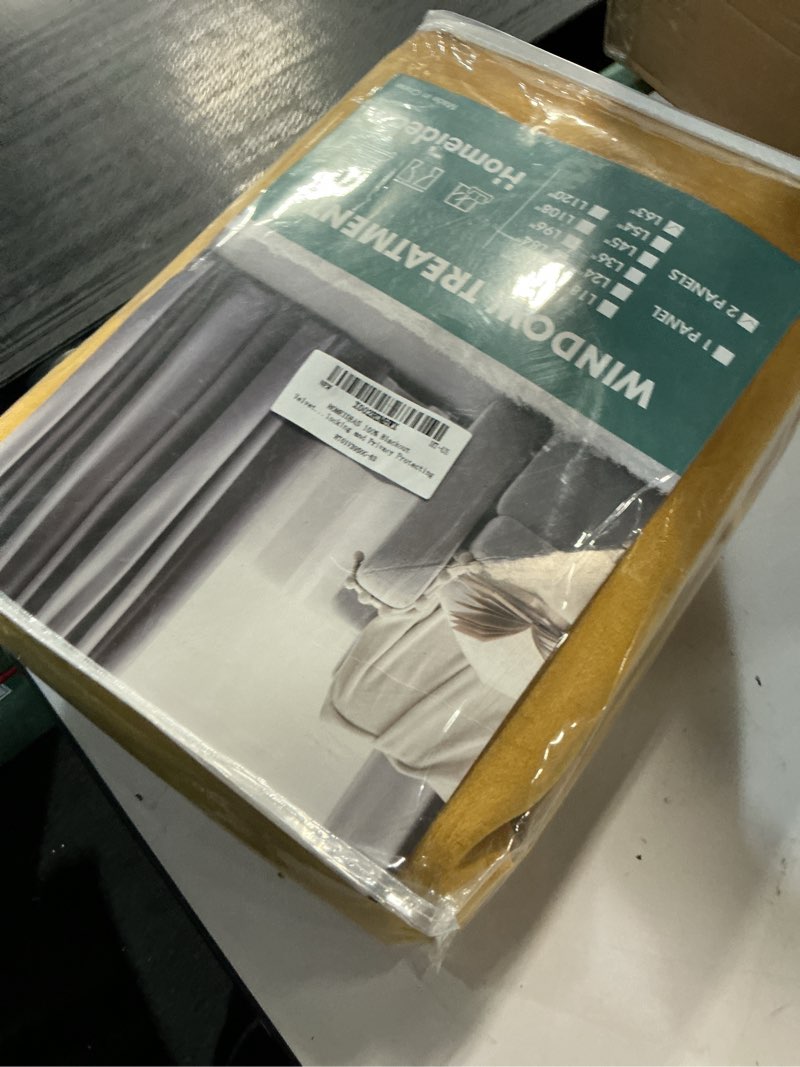 Condition photo showing New/Like New for homeideas mustard yellow 100% blackout velvet curtains, yellow blackout curtains for bedroom, 52 x 96 inch room darkening curtains grommet window drapes for living room, 2 panels