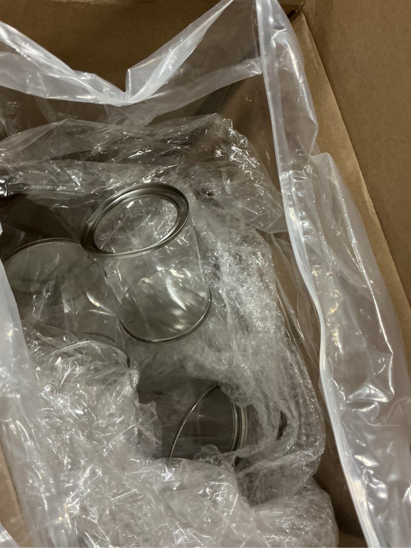 Condition photo showing As Is for 3Pack Clear Paint Cans with Metal Lids, Plastic Empty Storage Bucket Paint Can Containers and Handle for Putting Candy, Party Favors Cans, Decor and DIY Projects (5 Inch Tall) 24 5 Inch Tall