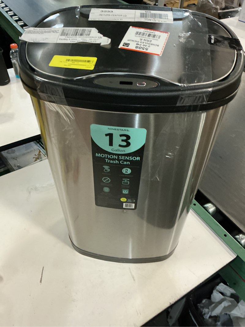 Condition photo showing Good Condition for nine stars automatic kitchen trash can, 13 gallon stainless steel, motion sensor hands free soft close lid garbage bin, silver