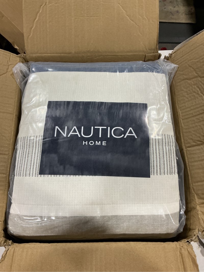 Condition photo showing Good Condition for nautica - queen quilt set, soft cotton bedding with matching shams, prewashed for extra softness, reversible stripe design, lightweight layering for year-round comfort (galewood blue)