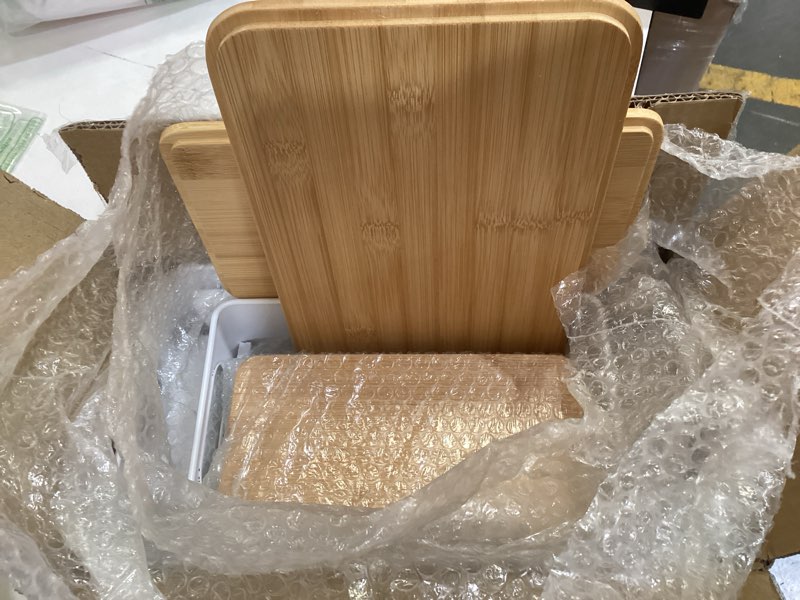 Condition photo showing Good Condition for kitchen vegetable storage set of 3, metal onion garlic potato storage set, kitchen canisters vegetable keeper containers with aerating holes and wooden lid (white)
