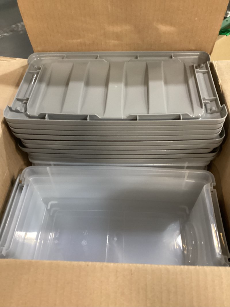 Condition photo showing Good Condition for Amazon Basics Plastic Storage Containers with Secure Latching Lids, Stackable Organization Bins, Clear/Grey, 5 Quart, Set of 10 5 Qt. - 10 Pack