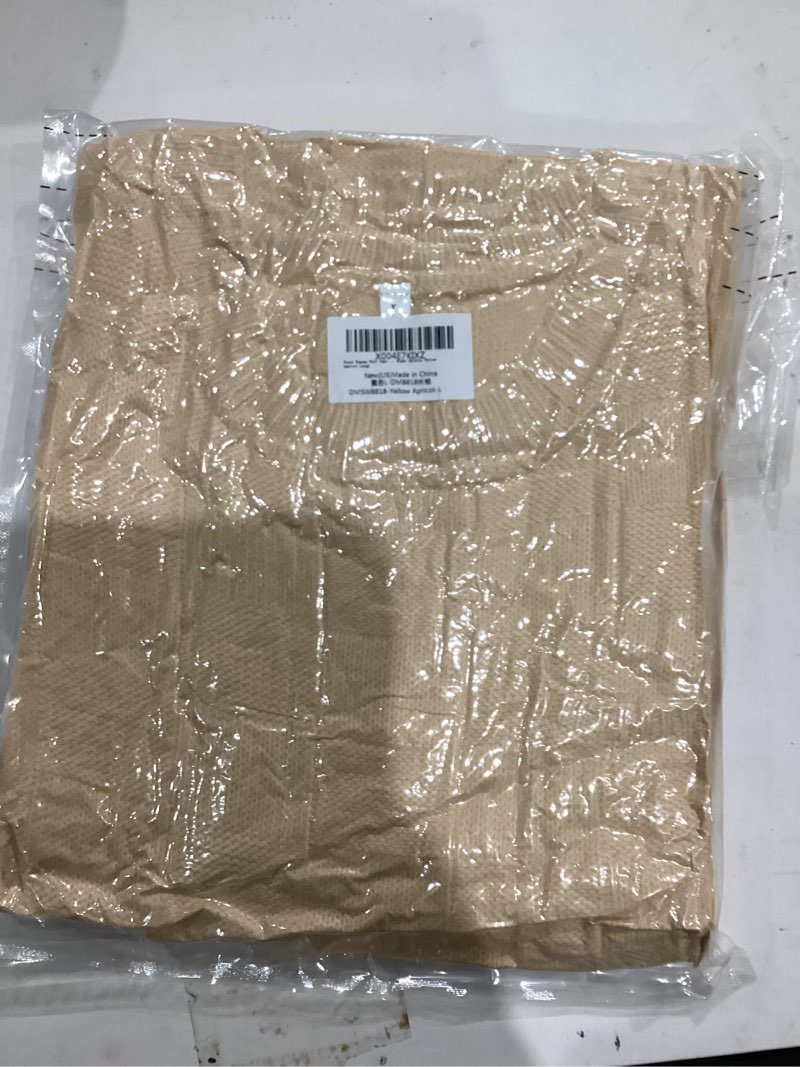 Condition photo showing New/Like New for Women Lightweight Sweaters Crewneck Long Sleeve Block Knit Pullover Shirts Tunic Tops with Pocket Beige Large