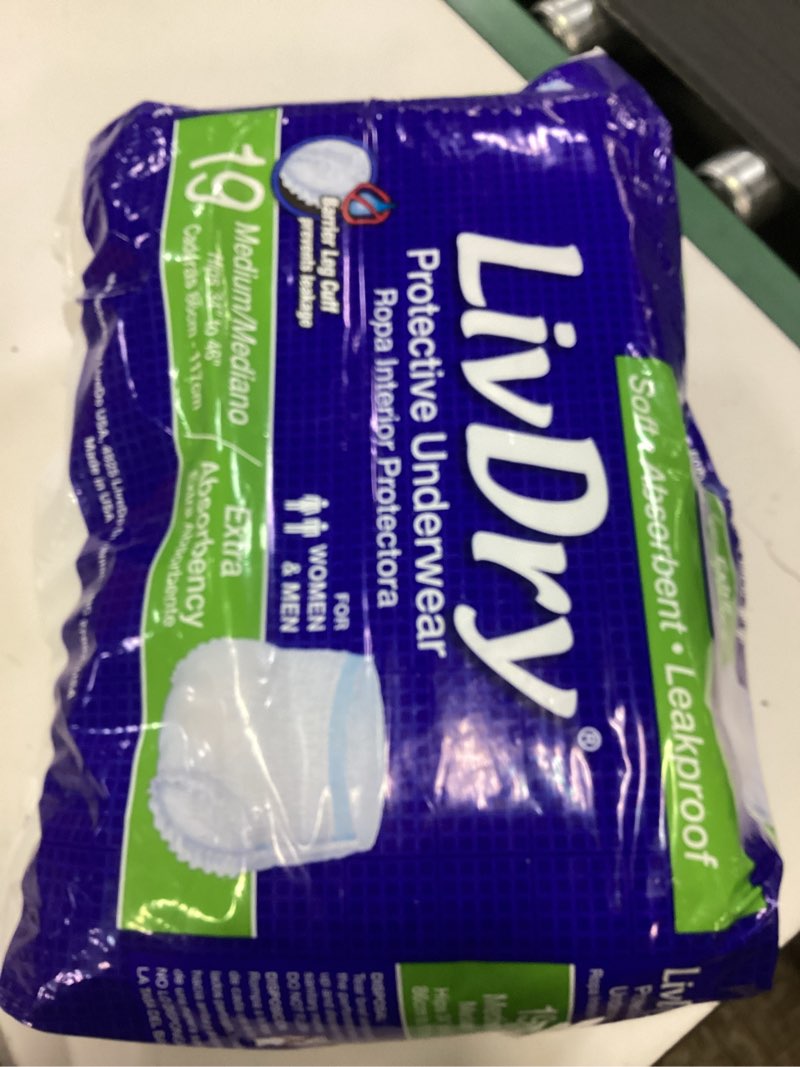 Condition photo showing New/Like New for livdry adult incontinence underwear, extra absorbency adult diapers, leak protection, medium, 19-pack medium (19 count)