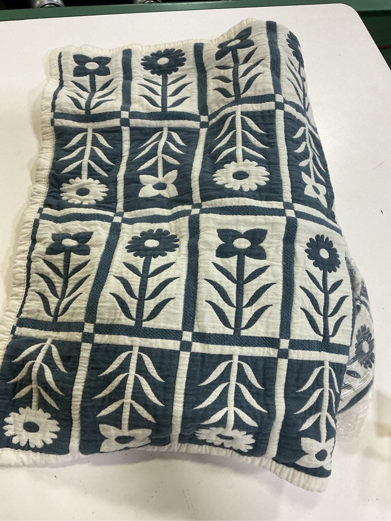 Condition photo showing Good Condition for quince organic cotton jacquard floral sham set standard glacier blue 