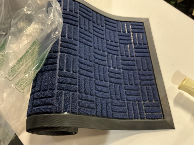 Condition photo showing Good Condition for olanly front door mat outside entrance 47x17, absorbent, heavy duty sturdy natural rubber doormat indoor outdoor, non-slip, stain and fade resistant, low profile floor mat for entryway, navy blue navy blue maze rectangular 47" x 17"
