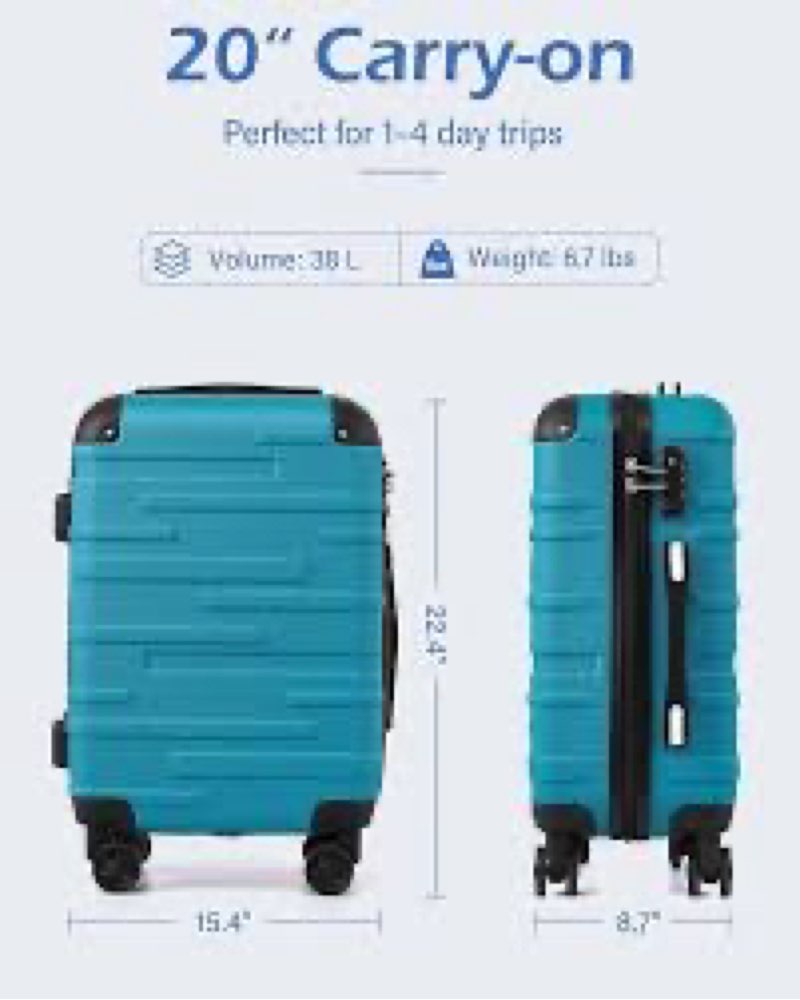 coolife hardside carry-on luggage with tsa lock, spinner wheels, telescopic handle, lightweight suit