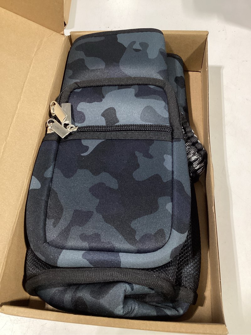 Condition photo showing As Is for acetreker 32/40/64/87/128 oz water bottle carrier bag, neoprene water bottle sleeve with 4 pocket, sport water holder with paracord handle and shoulder strap for walking hiking camping gym 128 oz 05.gray camo