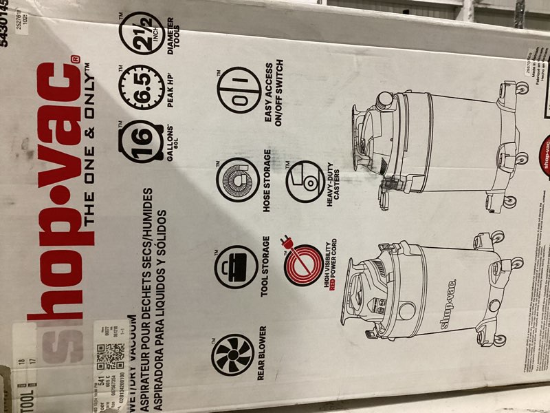 shop-vac 16-gallon 6.5 hp corded wet/dry shop vacuum with accessories included