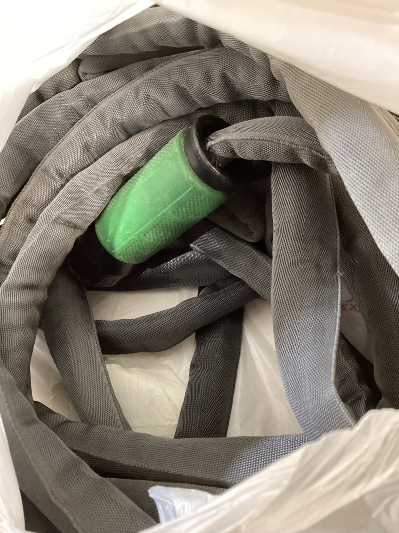 Condition photo showing As Is for garden hose 50 ft, non-expanding water hose, ultra-light & flexible, burst-resistant, kink-free, high-pressure garden hose all-weather use for lawns, gardens, and outdoor cleaning