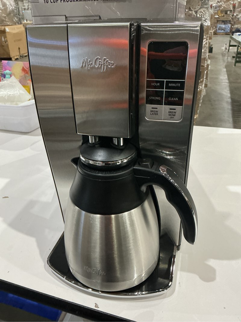 Condition photo showing Good Condition for mr. coffee 10-cup programmable coffee maker, insulated thermal carafe, brew strength selection, brew now or later, stainless steel stainless steel 10 cup thermal carafe + strong brew