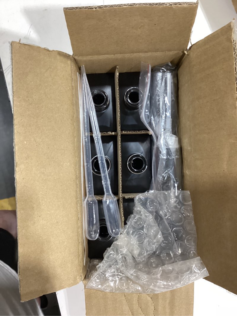 Condition photo showing New/Like New for 6 pack 1.7 oz black square glass perfume spray bottle, 50ml /1.7 oz fine mist atomizer spray bottles refillable, for perfume, essential oil and liqui (matte black, 50ml) matte black 50ml